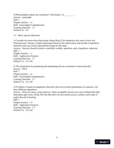 Solution Manual for Biology Life on Earth, 11th Edition - Page 25 preview image