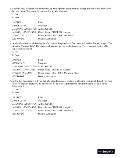 Test Bank For Advertising And Integrated Brand Promotion, 7th Edition - Page 3 preview image