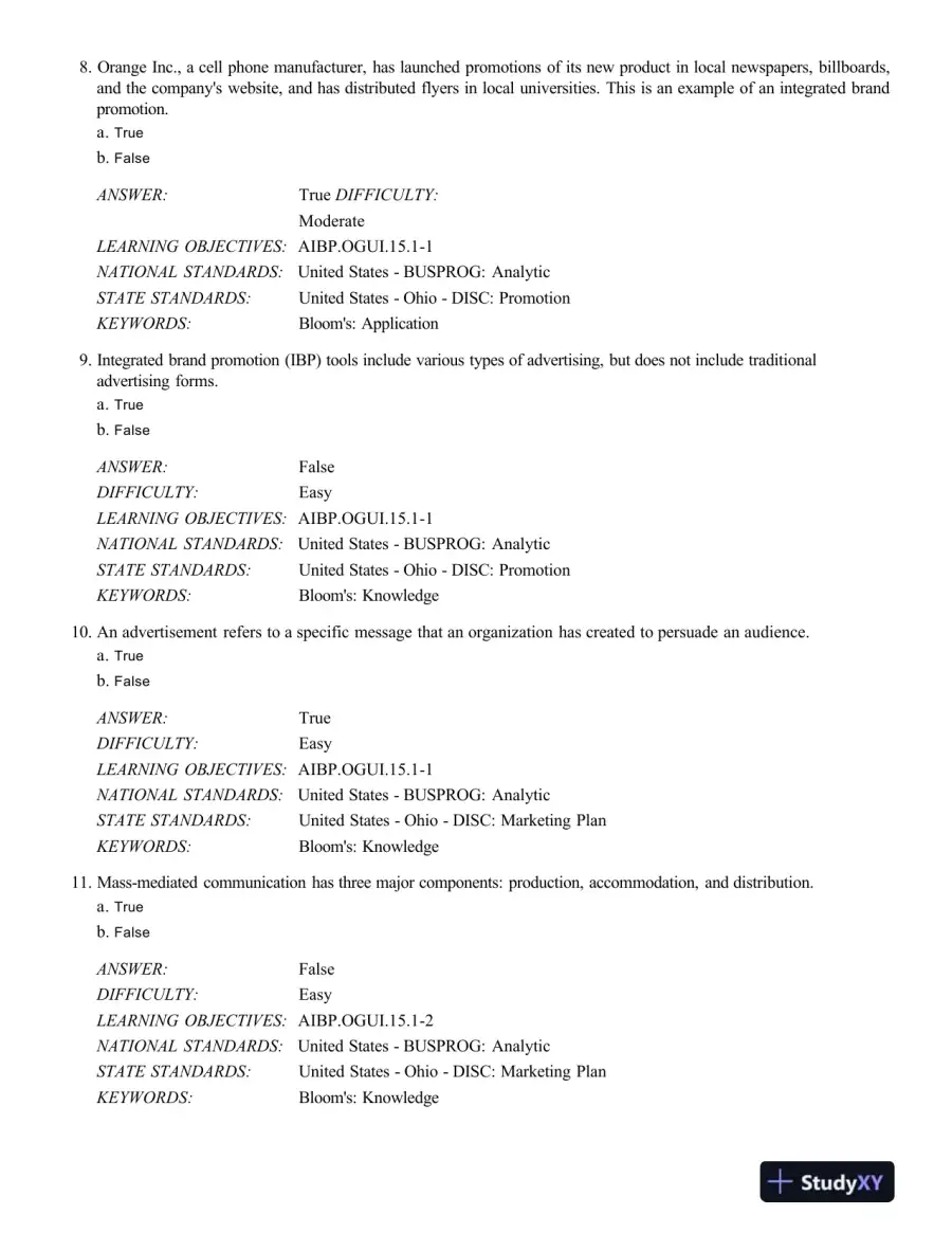 Test Bank For Advertising And Integrated Brand Promotion, 7th Edition, page 4