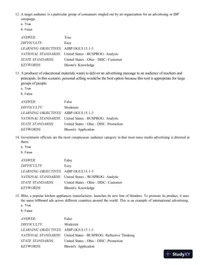 Test Bank For Advertising And Integrated Brand Promotion, 7th Edition - Page 5 preview image