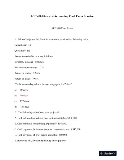 ACC 400 Financial Accounting Final Exam Practice - Page 1 preview image