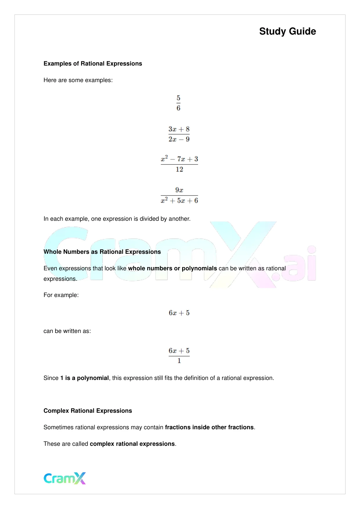 Algebra II - Rational Expressions - Page 2 preview image