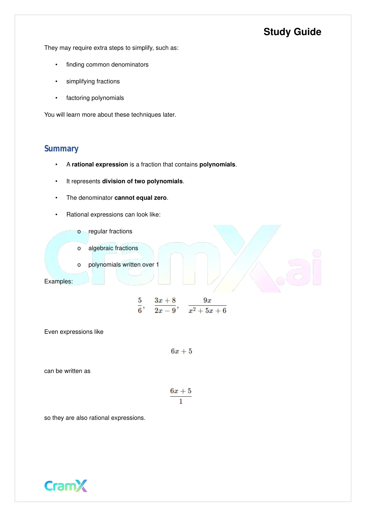 Algebra II - Rational Expressions - Page 3 preview image