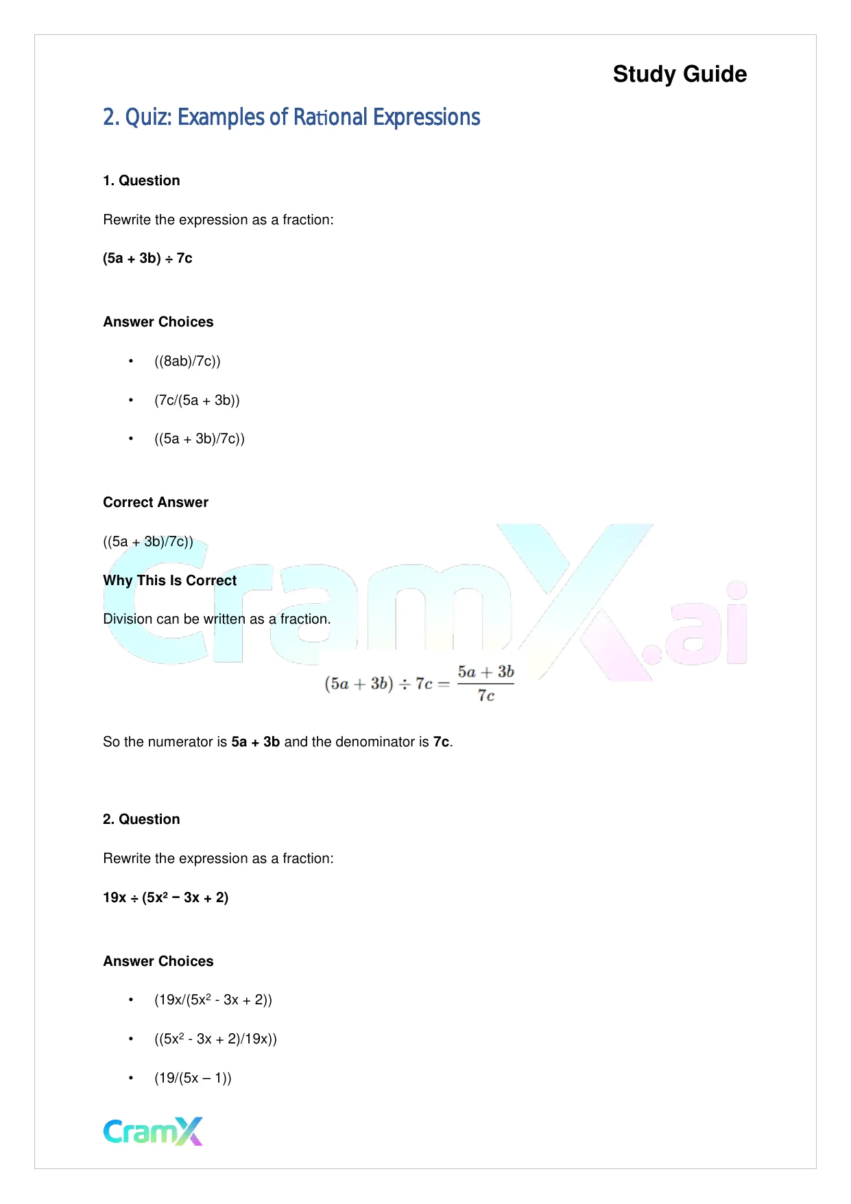 Algebra II - Rational Expressions - Page 4 preview image