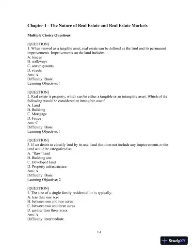 Test Bank For Real Estate Principles: A Value Approach, 4th Edition - Page 1 preview image