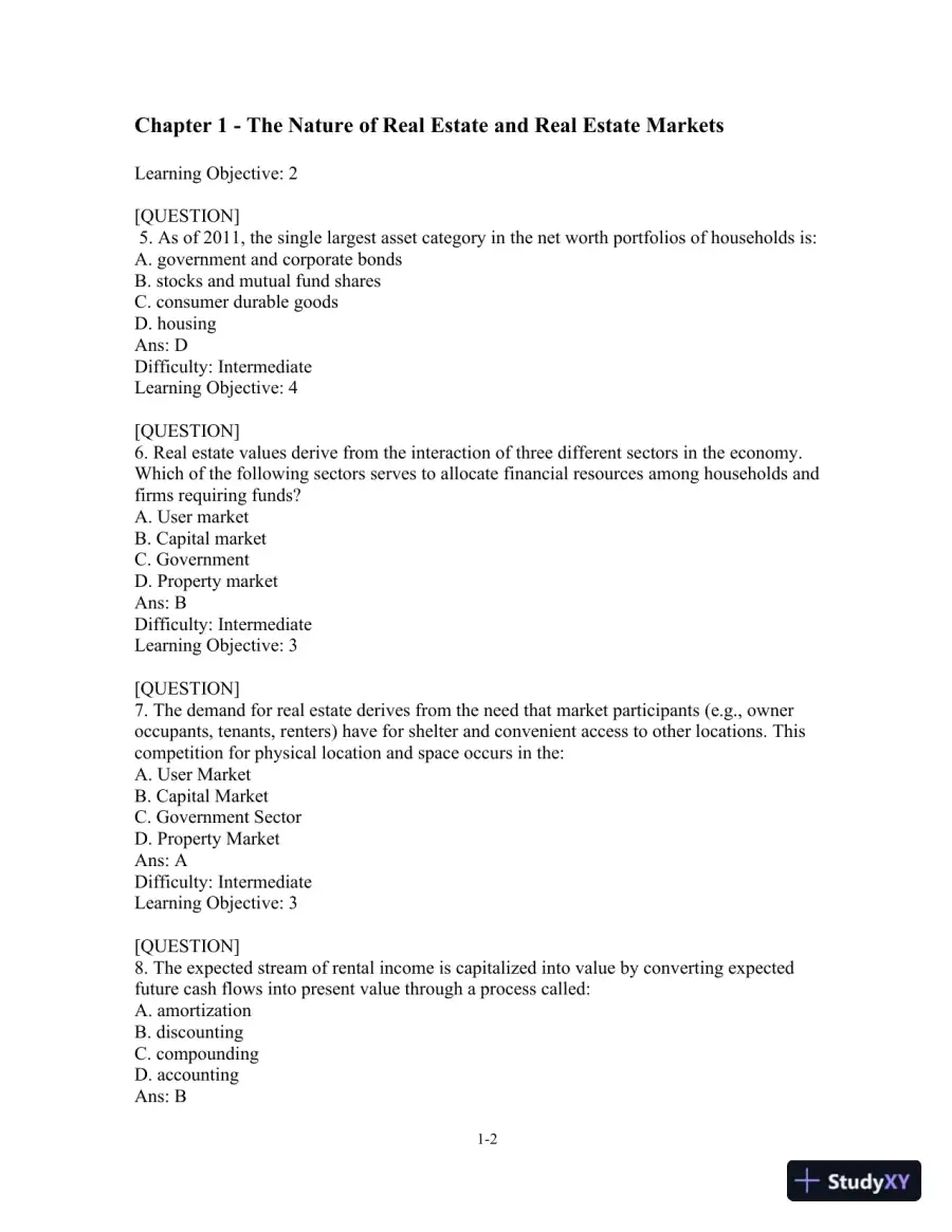 Test Bank For Real Estate Principles: A Value Approach, 4th Edition, page 3