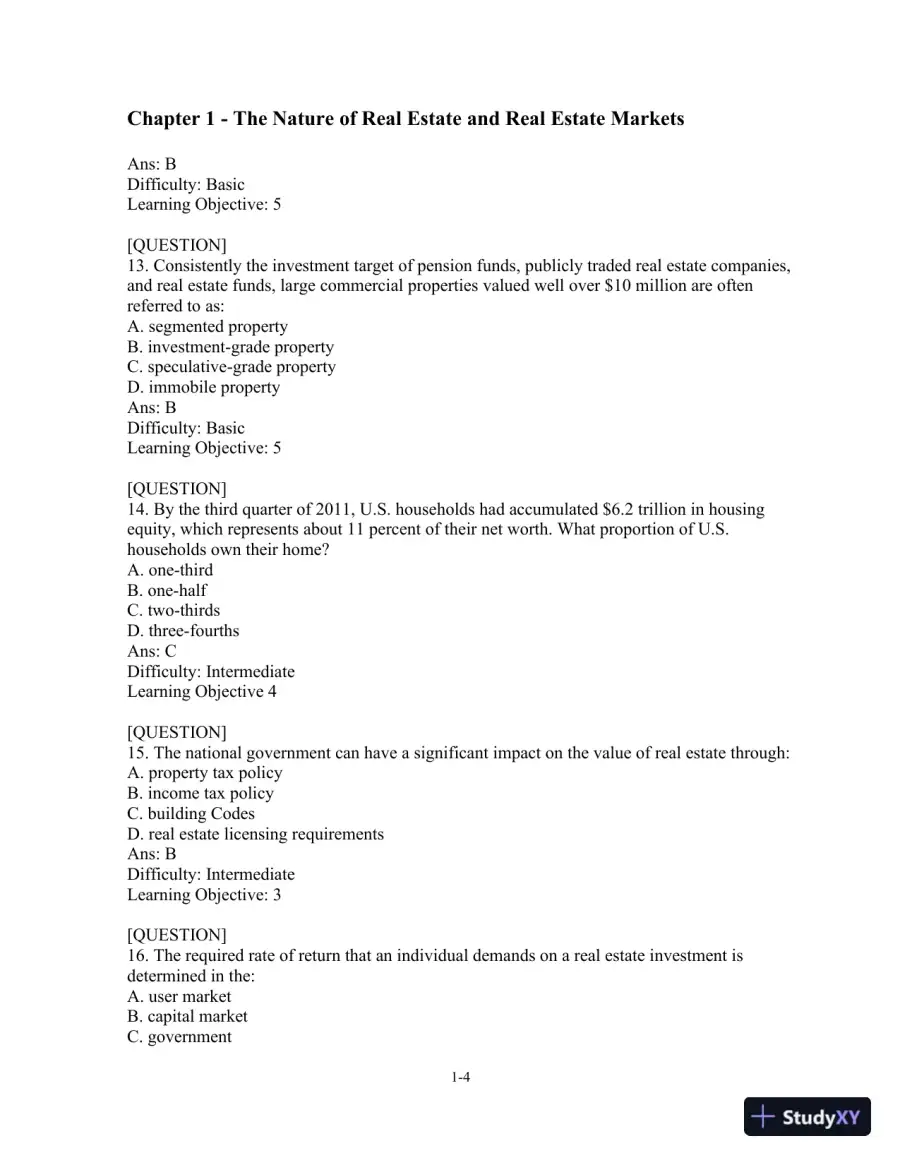 Test Bank For Real Estate Principles: A Value Approach, 4th Edition, page 5