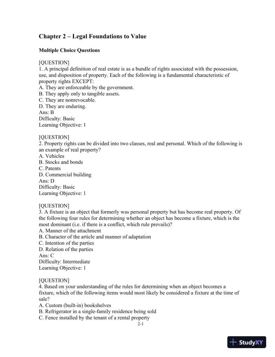 Test Bank For Real Estate Principles: A Value Approach, 4th Edition, page 9