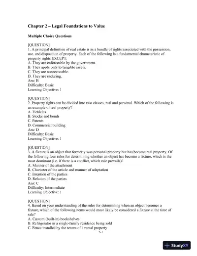 Test Bank For Real Estate Principles: A Value Approach, 4th Edition - Page 9 preview image