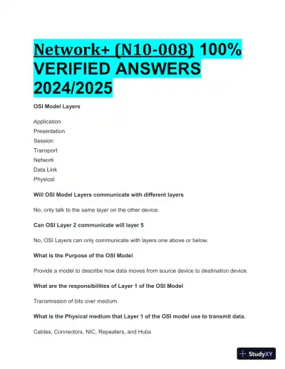 2024-2025 Network+ (N10-008) Practice Exam with Answers (55 Solved Questions) - Page 1 preview image