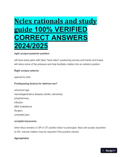 2024-2025 NCLEX Rationals and Study Guide with Answers (168 Solved Questions) - Page 1 preview image