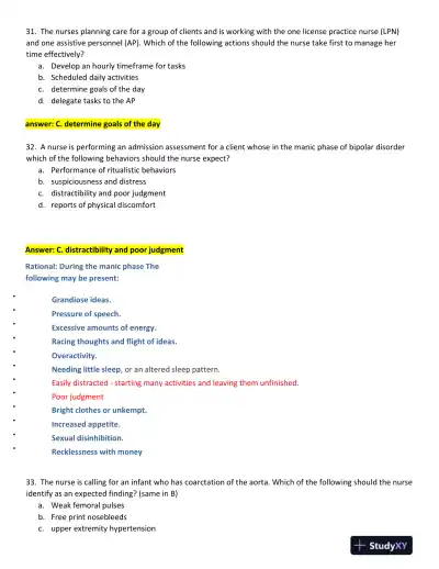 2022-2023 ATI Nursing Diagnosis Comprehensive Exit Exam With Answers (165 Solved Questions) - Page 11 preview image