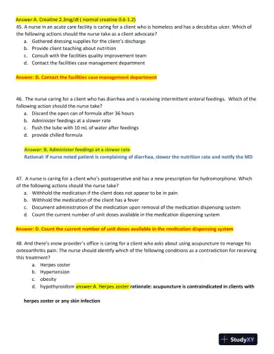 2022-2023 ATI Nursing Diagnosis Comprehensive Exit Exam With Answers (165 Solved Questions) - Page 15 preview image