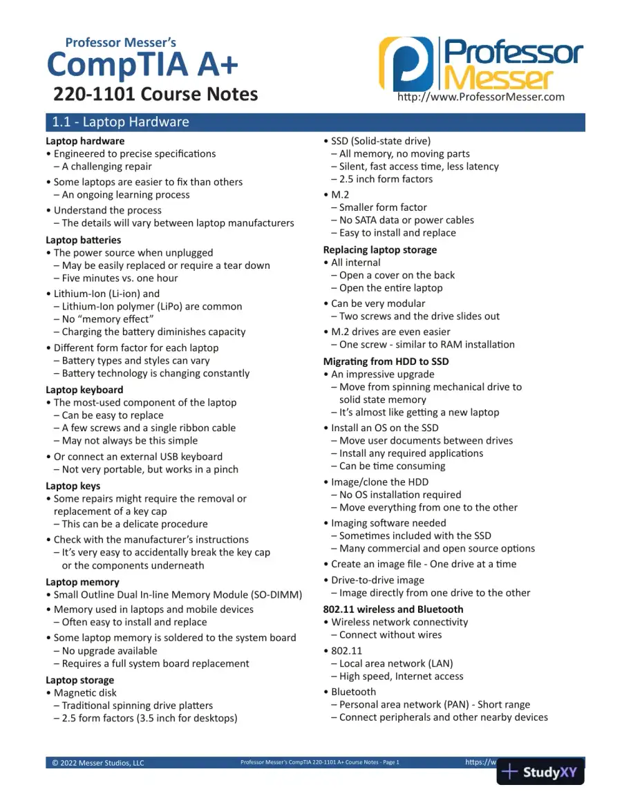 Professor Messer's CompTIA A+ 220-901 and 220-902 Course Notes (2015), page 9