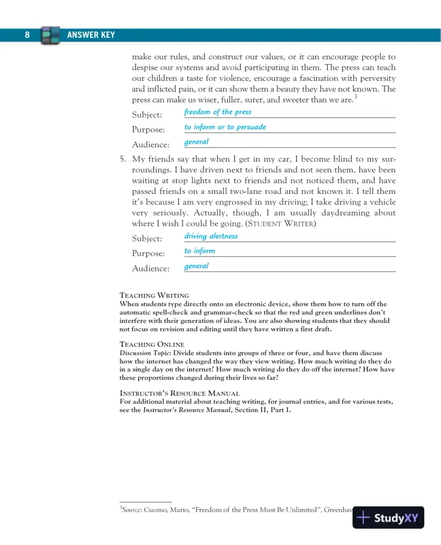 Solution Manual for Mosaics: Reading and Writing Paragraphs, 8th Edition, page 10