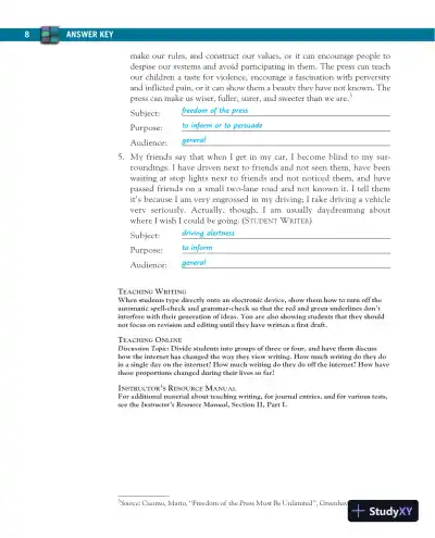 Solution Manual for Mosaics: Reading and Writing Paragraphs, 8th Edition - Page 10 preview image