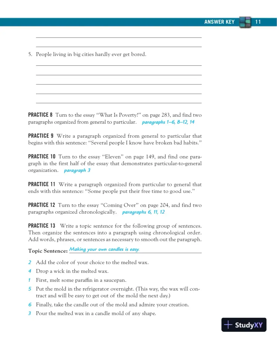 Solution Manual for Mosaics: Reading and Writing Paragraphs, 8th Edition, page 13