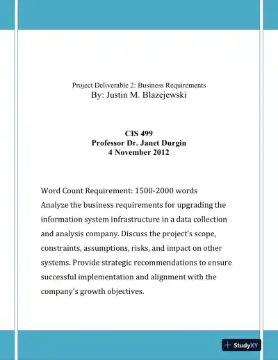 CIS 499 Project Deliverable 2: Business Requirements - Page 1 preview image