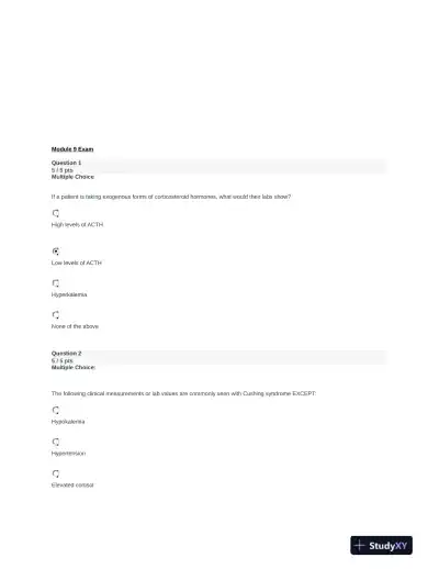 NURS231 Pathophysiology Module 9 Exam With Answers (26 Solved Questions) - Page 1 preview image