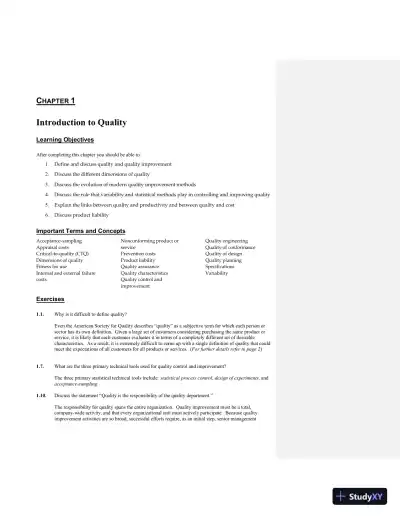 Solution Manual For Managing, Controlling, and Improving Quality, 1st Edition - Page 1 preview image