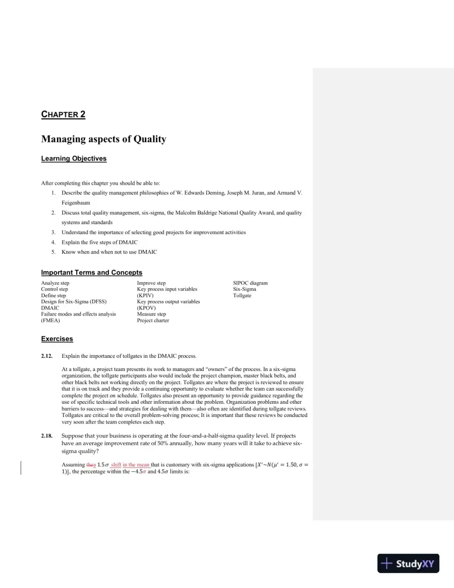 Solution Manual For Managing, Controlling, and Improving Quality, 1st Edition, page 4