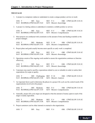 Test Bank For Contemporary Project Management, 3rd Edition - Page 1 preview image
