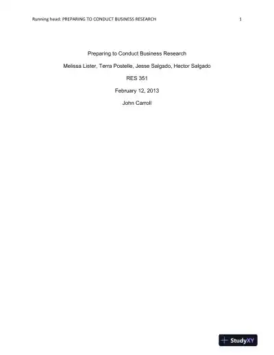 RES 351 Preparing to Conduct Business Research - Page 1 preview image