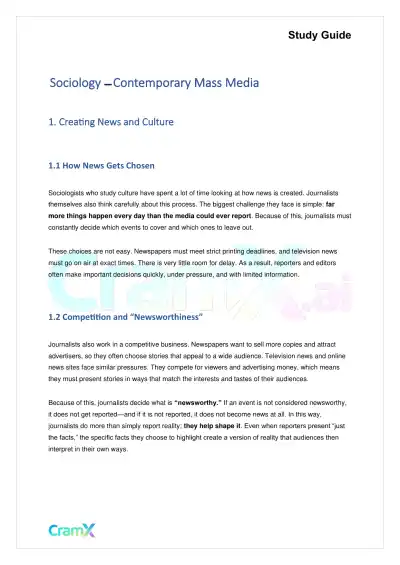 Sociology - Contemporary Mass Media - Page 1 preview image