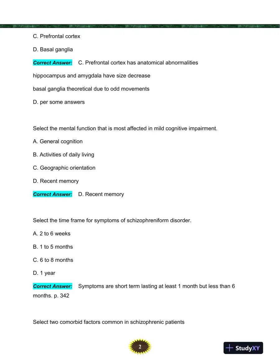NURS6635 Mental Health Final Exam With Answers (119 Solved Questions), page 3