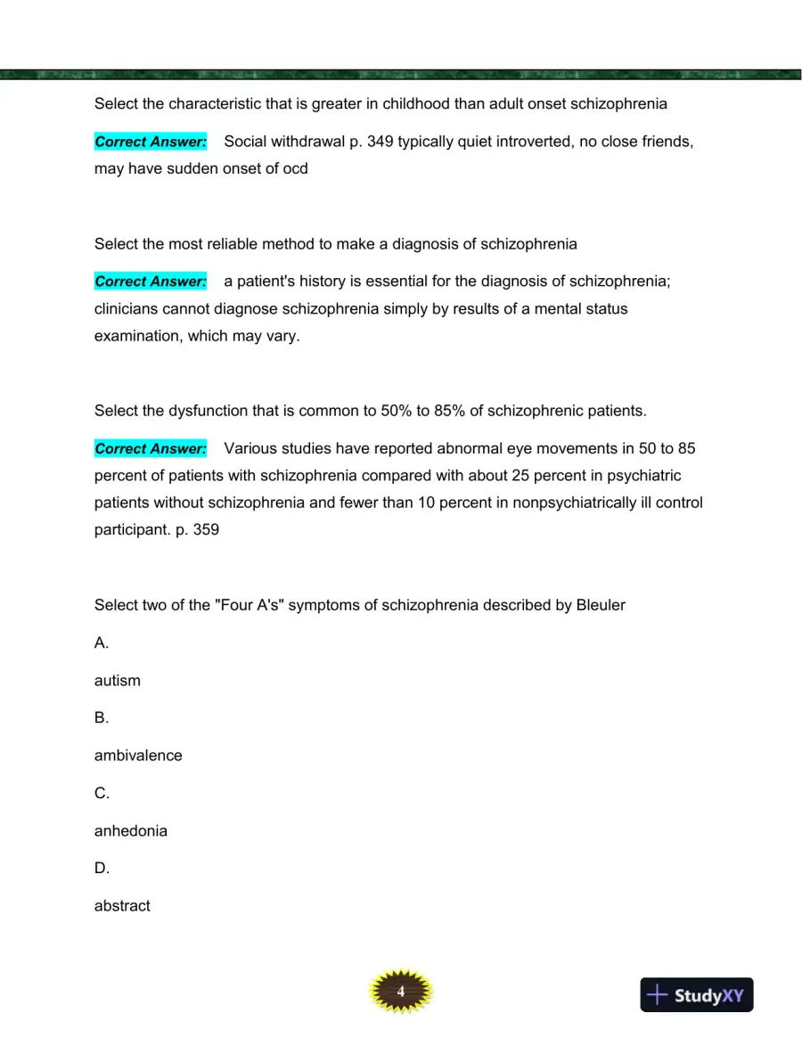 NURS6635 Mental Health Final Exam With Answers (119 Solved Questions), page 5