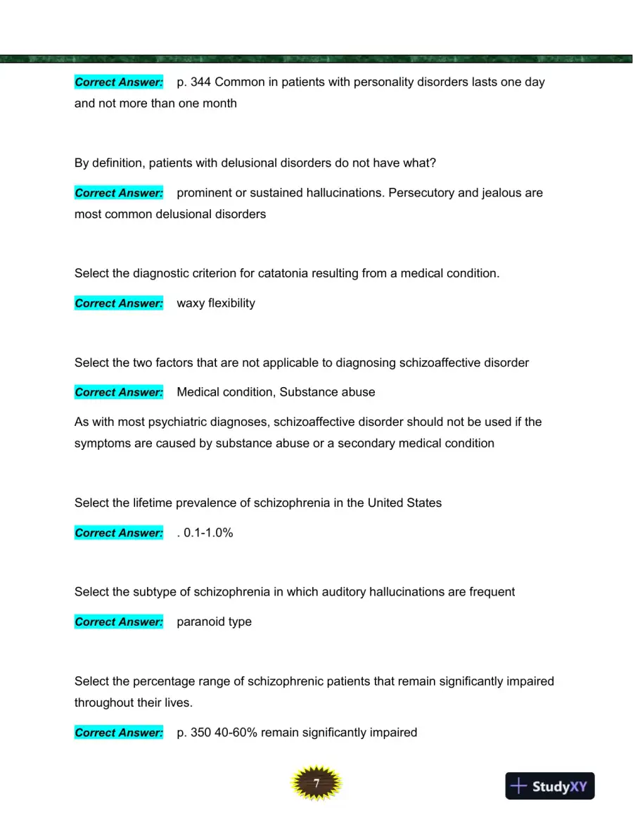 NURS6635 Mental Health Final Exam With Answers (119 Solved Questions), page 8