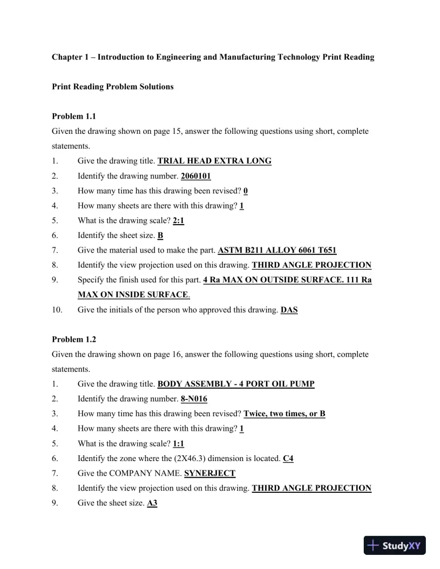 Print Reading for Engineering and Manufacturing Technology 3rd Edition Solution Manual, page 3