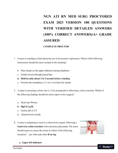 2023 NGN ATI RN Med Surg Proctored Exam with Answers (240 Solved Questions) - Page 1 preview image