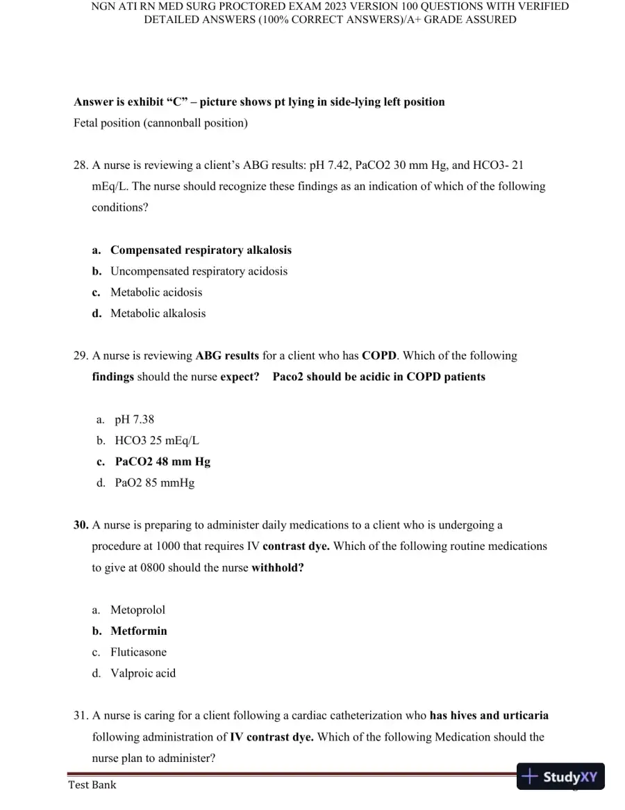 2023 NGN ATI RN Med Surg Proctored Exam with Answers (240 Solved Questions), page 10