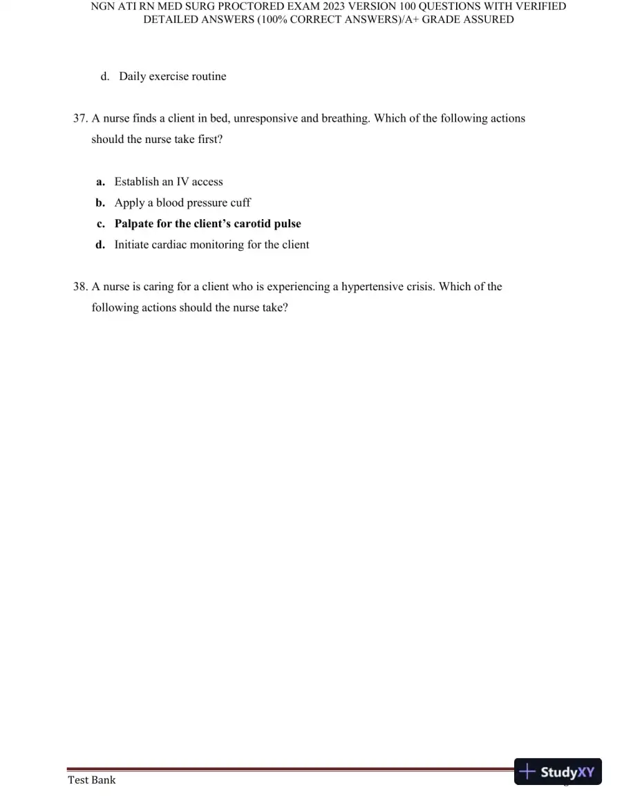 2023 NGN ATI RN Med Surg Proctored Exam with Answers (240 Solved Questions), page 13