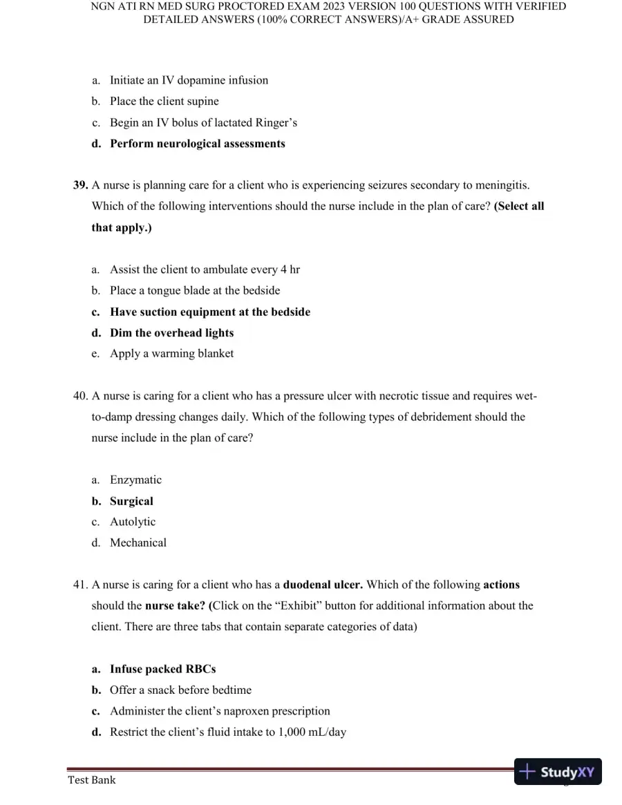 2023 NGN ATI RN Med Surg Proctored Exam with Answers (240 Solved Questions), page 14