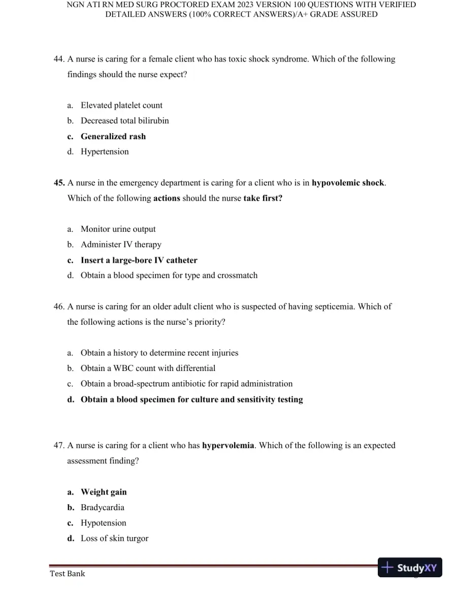 2023 NGN ATI RN Med Surg Proctored Exam with Answers (240 Solved Questions), page 16