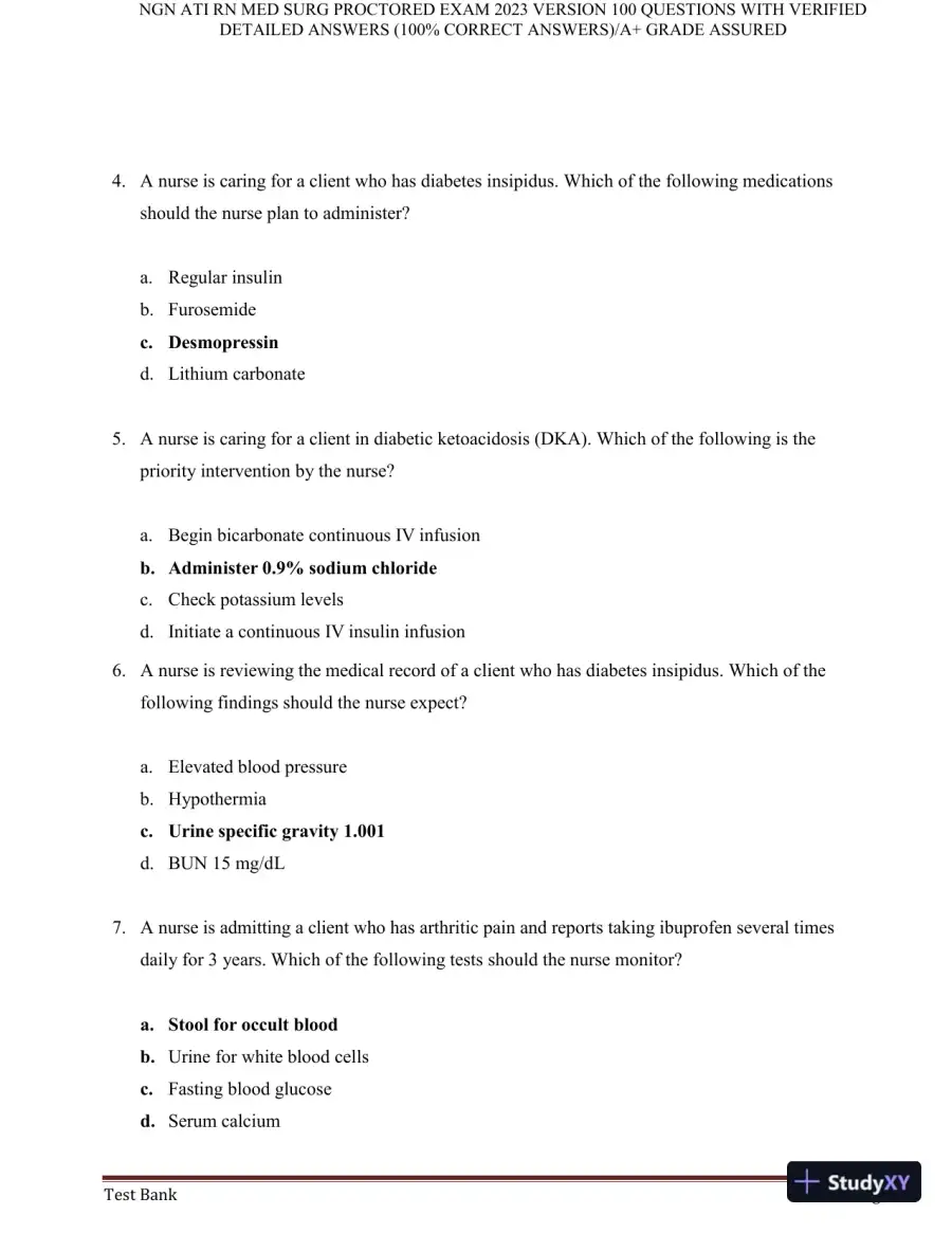 2023 NGN ATI RN Med Surg Proctored Exam with Answers (240 Solved Questions), page 3