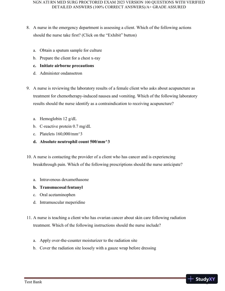 2023 NGN ATI RN Med Surg Proctored Exam with Answers (240 Solved Questions), page 4