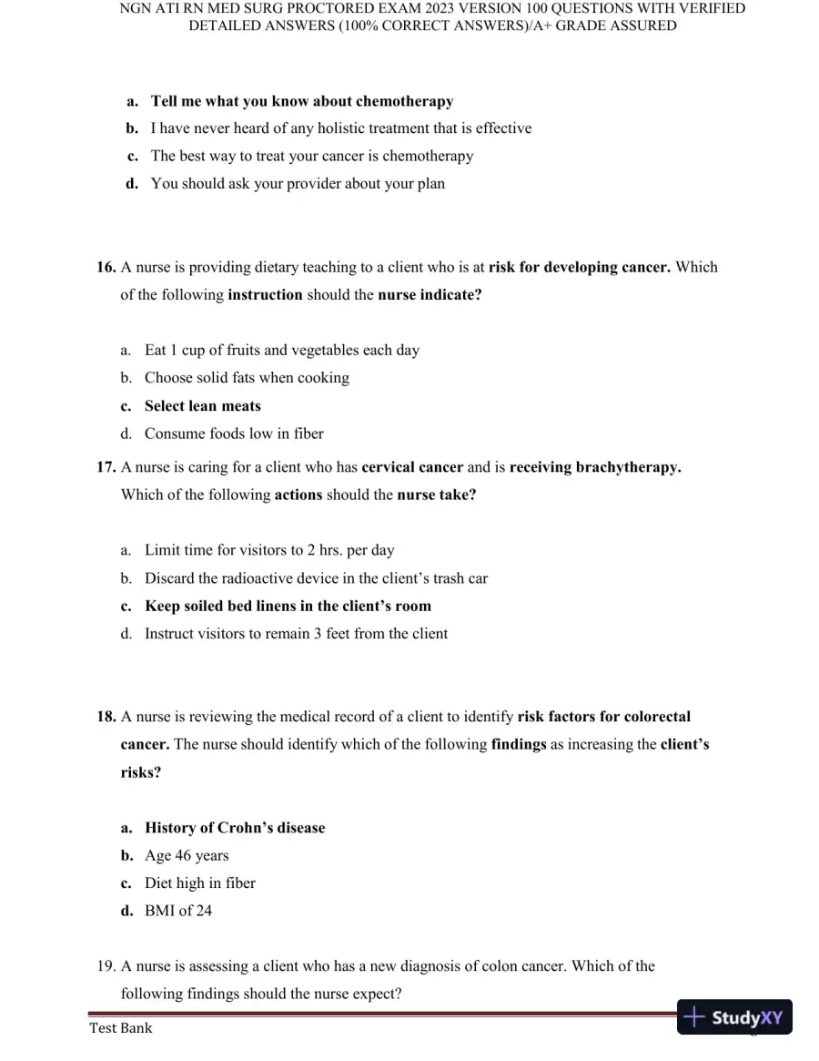 2023 NGN ATI RN Med Surg Proctored Exam with Answers (240 Solved Questions), page 6