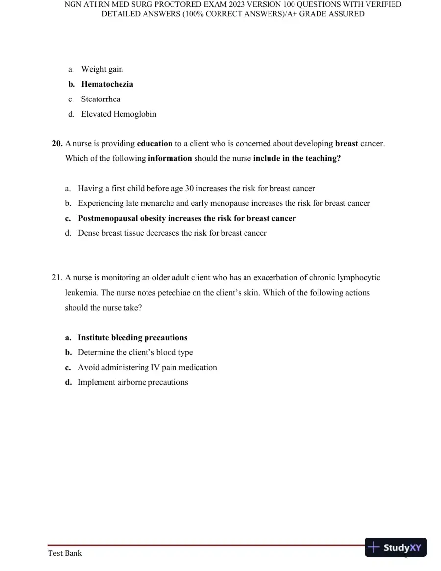 2023 NGN ATI RN Med Surg Proctored Exam with Answers (240 Solved Questions), page 7