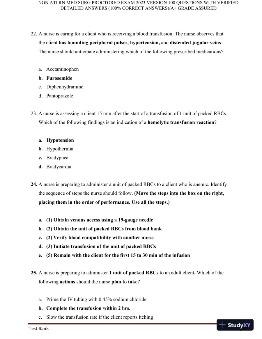 2023 NGN ATI RN Med Surg Proctored Exam with Answers (240 Solved Questions), page 8