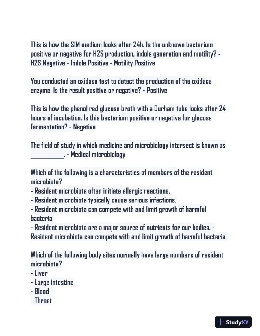 Microbiology Lab Final Study guide with Answers (115 Solved Questions), page 12