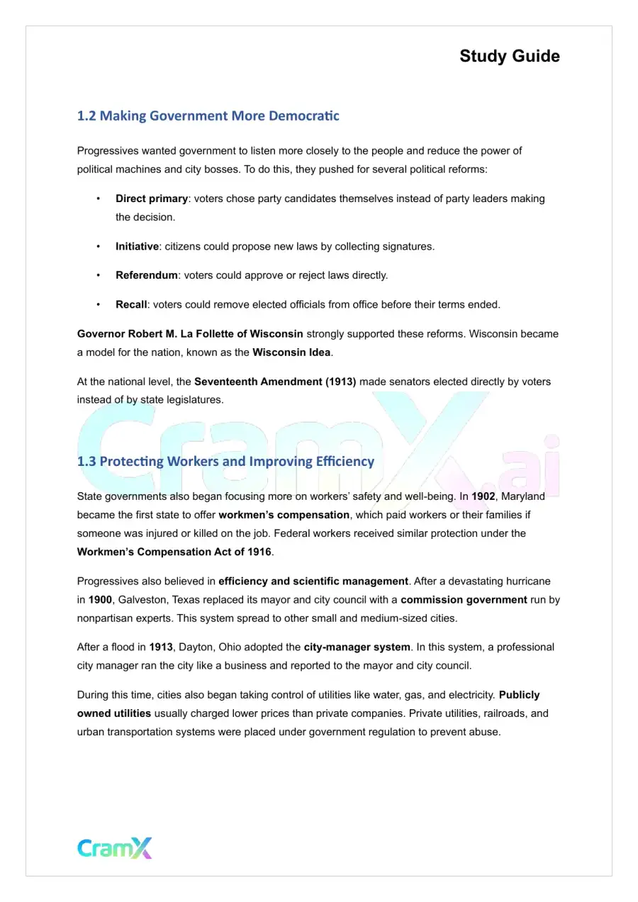 U.S. History II - The Progressive Era, 1900–1920, page 2