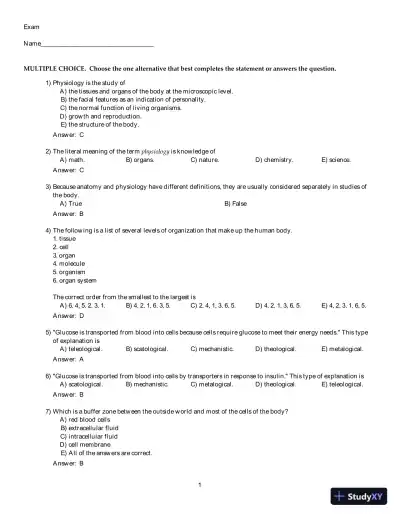 Test Bank For Human Physiology: An Integrated Approach, 8th Edition - Page 1 preview image