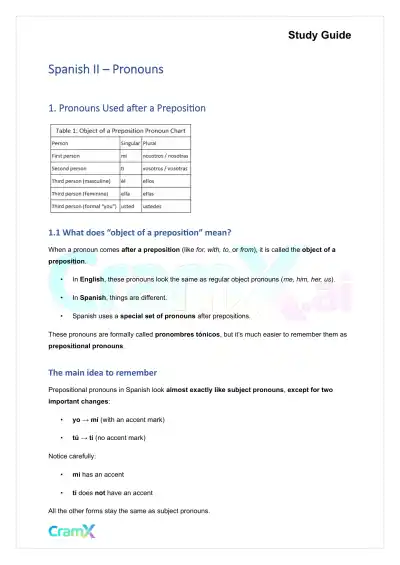 Spanish II - Pronouns - Page 1 preview image