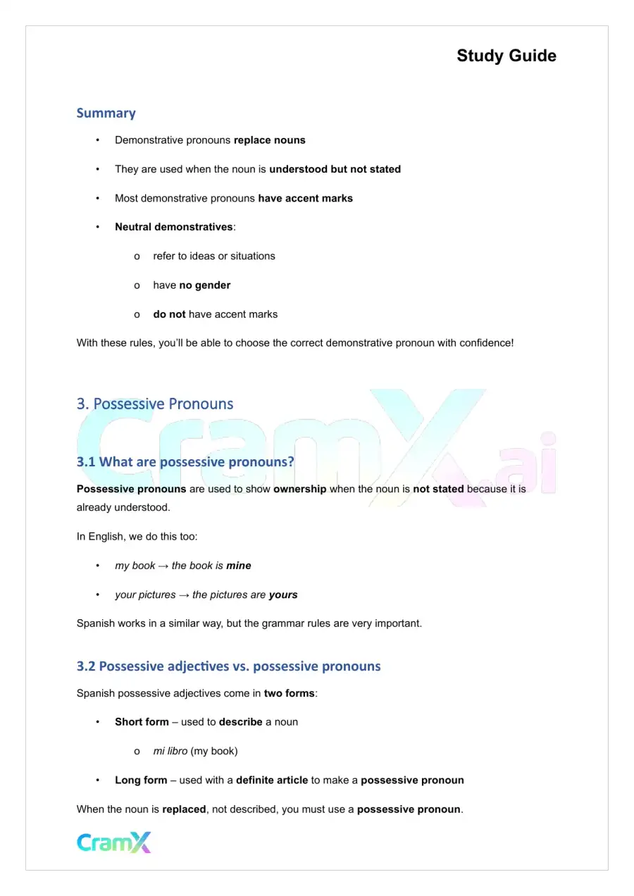 Spanish II - Pronouns, page 6