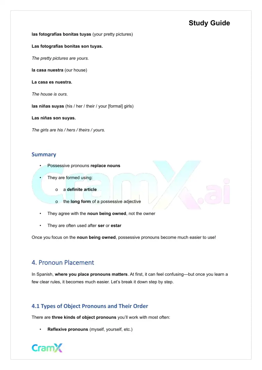 Spanish II - Pronouns, page 9