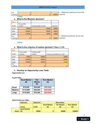 MM305 Unit 7 Project : Decision Analysis, Forecasting, and Network Optimization: A Comprehensive College Assignment - Page 3 preview image