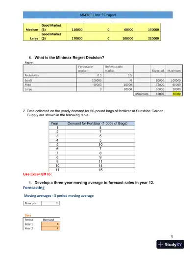 MM305 Unit 7 Project : Decision Analysis, Forecasting, and Network Optimization: A Comprehensive College Assignment - Page 4 preview image